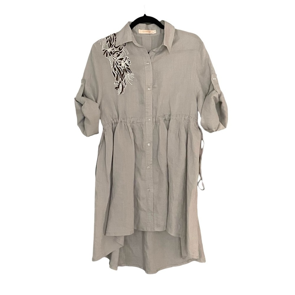 ORANGE Linen Button Front High Low Midi Dress Tan L/XL